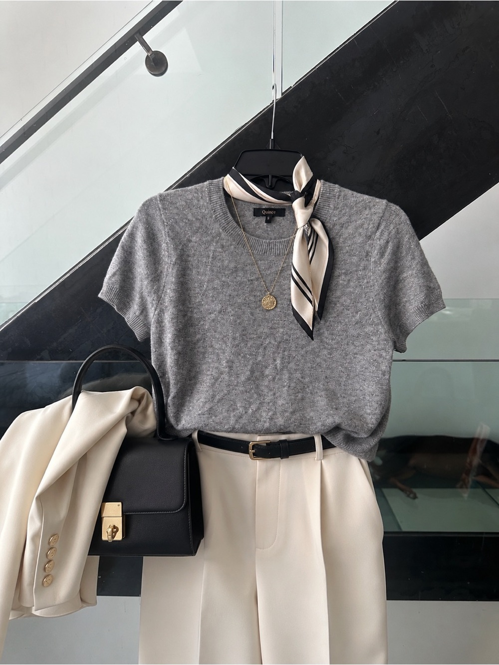 Quince Heather Gray Short-Sleeve Cashmere Tee